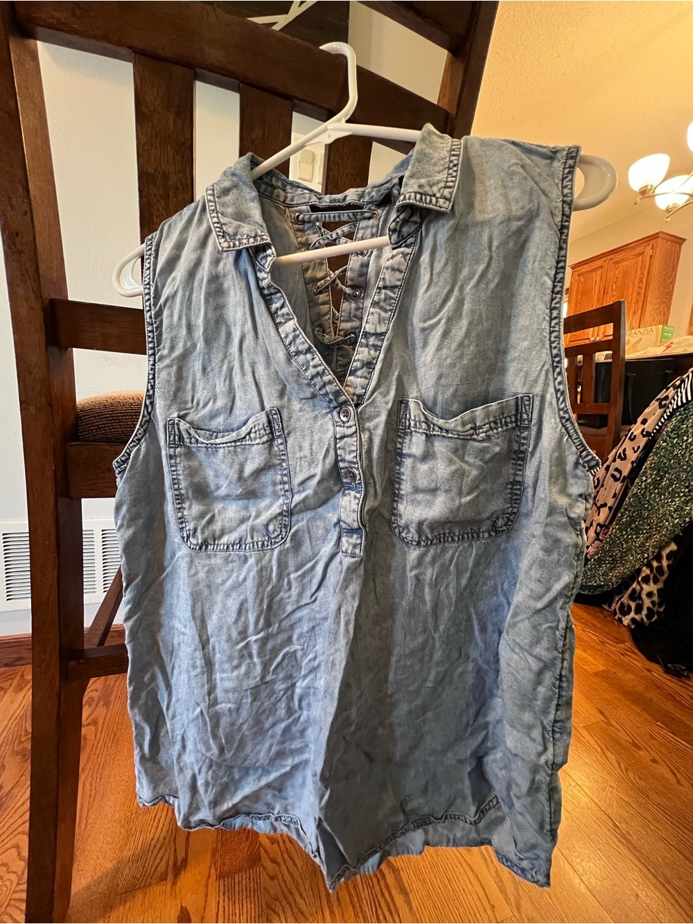 Rock & Republic Light Blue Sleeveless Chambray Tank Top